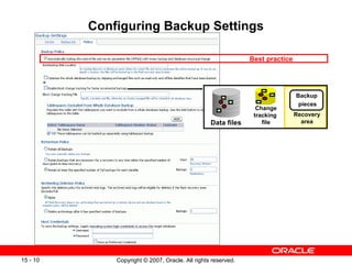 Configuring Backup Settings Best practice Change tracking  file Data files Backup  pieces Recovery area 