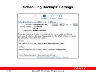 Scheduling Backups: Settings 