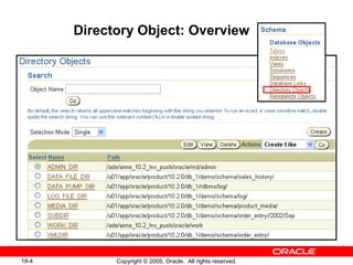 Copyright © 2005, Oracle. All rights reserved.18-4
Directory Object: Overview .
 