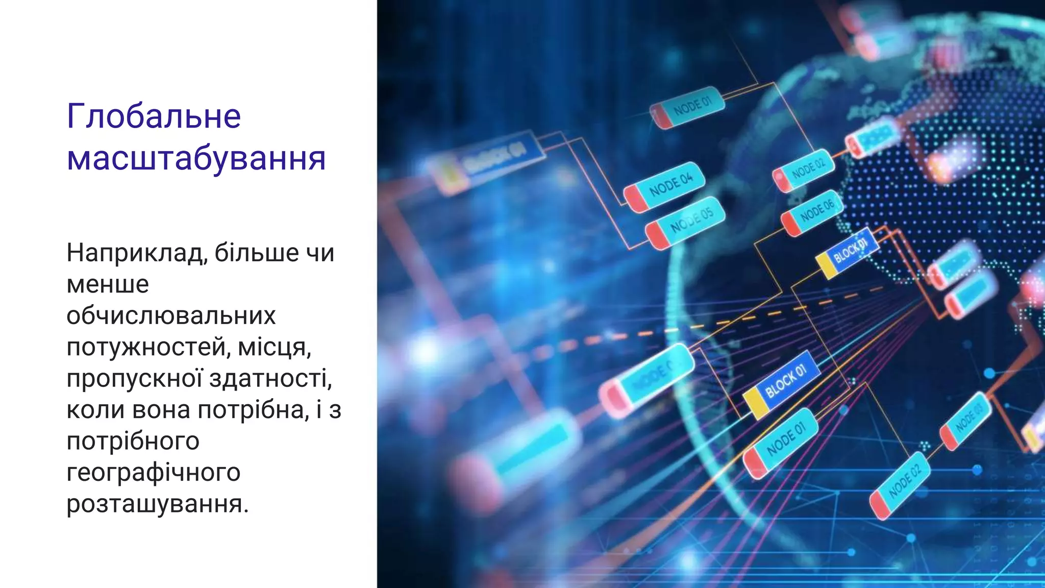 Глобальне
масштабування
Наприклад, більше чи
менше
обчислювальних
потужностей, місця,
пропускної здатності,
коли вона потрібна, і з
потрібного
географічного
розташування.
 