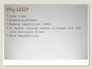 LESS(CSS preprocessor) | PPT