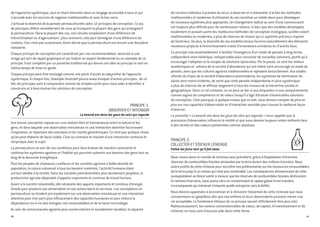 de l’approche systémique, tout en étant formulés dans un langage accessible à tous et qui
s’accorde avec les sources de sagesse traditionnelles et avec le bon sens.
J’articule la diversité de la pensée permaculturelle selon 12 principes de conception. Ce jeu
de principes diffère sensiblement de ceux qu’invoquent la plupart des gens qui enseignent
la permaculture. Dans la plupart des cas, ceci résulte simplement d’une différence de
hiérarchisation ou d’agencement ; plus rarement, cela peut témoigner d’une différence de
contenu. Ceci n’est pas surprenant, étant donné que la permaculture est encore une discipline
naissante.
Chaque principe de conception est caractérisé par une recommandation associée à une
image qui sert de rappel graphique et qui traduit un aspect fondamental ou un exemple de ce
principe. Il est complété par un proverbe traditionnel qui donne une idée du principe et sert en
même temps de mise en garde.
Chaque principe peut être envisagé comme une porte d’accès au labyrinthe de l’approche
systémique. À chaque fois, l’exemple illustratif pourra aussi évoquer d’autres principes ; de ce
fait, les principes sont à comprendre comme de simples outils pour nous aider à identifier, à
construire et à faire évoluer les solutions de conception.
PRINCIPE 1:
OBSERVER ET INTERAGIR
La beauté est dans les yeux de celui qui regarde
Une bonne conception repose sur une relation libre et harmonieuse entre la nature et les
gens, et dans laquelle une observation minutieuse et une interaction attentive fournissent
l’inspiration, le répertoire des solutions et les motifs géométriques. Ce n’est pas quelque chose
qu’on peut élaborer de façon isolée. C’est au contraire le résultat d’une interaction continue et
réciproque avec le sujet.
La permaculture se sert de ces conditions pour faire évoluer de manière consciente et
continue les systèmes agraires et l’habitat qui pourront subvenir aux besoins des gens tout au
long de la descente énergétique.
Pour les peuples de chasseurs-cueilleurs et les sociétés agraires à faible densité de
population, la nature subvenait à tous les besoins matériels, l’activité humaine étant
surtout dédiée à la récolte. Dans les sociétés préindustrielles plus densément peuplées, la
productivité agricole dépendait d’apports importants et continus de travail humain.
Quant à la société industrielle, elle nécessite des apports importants et continus d’énergie
fossile pour produire son alimentation et ses autres biens et services. Les concepteurs en
permaculture se fondent principalement sur une observation minutieuse et une interaction
attentive pour tirer parti plus efficacement des capacités humaines et pour réduire la
dépendance vis-à-vis des énergies non-renouvelables et de la haute technologie.
Au sein de communautés agraires plus conservatrices et socialement soudées, la capacité
10
de certains individus à prendre du recul, à observer et à interpréter à la fois les méthodes
traditionnelles et modernes d’utilisation du sol constitue un solide atout pour développer
de nouveaux systèmes plus appropriés. Un changement radical au sein d’une communauté
est toujours plus difficile pour de nombreuses raisons, si bien que des modèles développés
localement et puisant parmi les meilleures méthodes de conception écologique, qu’elles soient
traditionnelles ou modernes, a plus de chances de réussir qu’un système préconçu imposé
de l’extérieur. De plus, la diversité de ces modèles locaux fournira naturellement des éléments
novateurs propices à l’enrichissement croisé d’innovations similaires en d’autres lieux.
Ce principe vise essentiellement à faciliter l’émergence d’un mode de pensée à long terme,
indépendant voire hérétique, indispensable pour concevoir de nouvelles solutions, plutôt qu’à
encourager l’adoption et la recopie de solutions éprouvées. Par le passé, ce sont les milieux
académiques et urbains de la société d’abondance qui ont toléré voire encouragé ce mode de
pensée, alors que les cultures agraires traditionnelles le rejetaient farouchement. Aux stades
ultimes du chaos de la société d’abondance postmoderne, les systèmes de domination du
savoir sont moins évidents, de sorte que cette pensée indépendante et plus systémique
a plus de chances de se diffuser largement à tous les niveaux de la hiérarchie sociale et
géographique. Dans un tel contexte, on ne peut se fier ni aux étiquettes ni aux comportements
comme signes de compétence et de valeur lorsqu’il s’agit d’évaluer d’éventuelles solutions
de conception. C’est pourquoi, à quelque niveau que ce soit, nous devons compter de plus en
plus sur nos capacités d’observation et d’interaction sensible pour trouver la meilleure façon
d’avancer.
Le proverbe « La beauté est dans les yeux de celui qui regarde » nous rappelle que le
processus d’observation influence la réalité et que nous devons toujours rester méfiants face
à des vérités et des valeurs présentées comme absolues.
PRINCIPE 2:
COLLECTER ET STOCKER L’ÉNERGIE
Faites les foins tant qu’il fait beau
Nous vivons dans un monde de richesse sans précédent, grâce à l’exploitation d’énormes
réserves de combustibles fossiles amassées par la terre durant des millions d’années. Nous
avonsprofitédecetterichessepouraccroîtrenosprélèvementssurlesressourcesrenouvelables
de la terre jusqu’à un niveau qui n’est pas soutenable. Les conséquences désastreuses de cette
surexploitation se feront sentir à mesure que les réserves de combustibles fossiles déclineront.
En termes financiers, nous avons vécu en consommant le capital global d’une manière
inconséquente qui mènerait n’importe quelle entreprise vers la faillite.
Nous devons apprendre à économiser et à réinvestir l’essentiel de cette richesse que nous
consommons ou gaspillons afin que nos enfants et leurs descendants puissent mener une
vie acceptable. Le fondement éthique de ce principe saurait difficilement être plus clair.
Malheureusement, les notions conventionnelles de valeur, de capital, d’investissement et de
richesse ne nous sont d’aucune aide dans cette tâche.
11
 