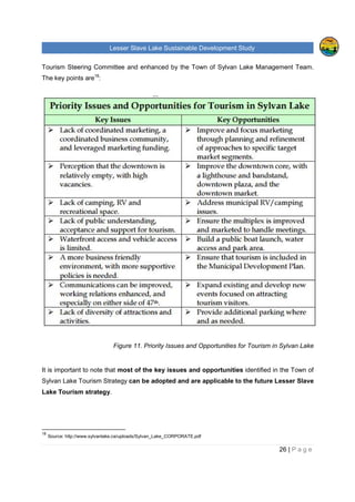 Lesser Slave Lake Sustainable Development Study
iii | P a g e
ECONOMIC GROWTH............................................................................................................................57
Economic Variables .......................................................................................................................57
Diversification of Local Economy....................................................................................................58
COLLABORATION..................................................................................................................................59
LIMITATIONS........................................................................................................................................62
VI. RECOMMENDATIONS..............................................................................................................63
PRIORITY 1. COLLABORATION................................................................................................................63
PRIORITY 2. REGIONAL LAKE MANAGEMENT PLAN...................................................................................64
PRIORITY 3. SUPPORTING ENTREPRENEURS, BUSINESSES AND INVESTORS ...............................................66
PRIORITY 4. MARKETING.......................................................................................................................66
PRIORITY 5. DIVERSIFICATION OF LOCAL ECONOMY.................................................................................67
PRIORITY 6. SUSTAINABLE TOURISM STRATEGIES FOR THE LSL REGION....................................................69
THREE STAGES OF STRATEGIC DEVELOPMENT OF THE LSL REGION: ........................................................71
APPENDIX 1. ORGANIZATIONS AND COMMUNITIES........................................................................74
ALBERTA LAND STEWARDSHIP CENTRE (ALSC)......................................................................................74
ALBERTA LAKE MANAGEMENT SOCIETY (ALMS) .....................................................................................75
ASSOCIATION OF SUMMER VILLAGES OF ALBERTA (ASVA).......................................................................76
COMMUNITY FUTURES LESSER SLAVE LAKE (CFLSL) .............................................................................78
DEPARTMENT OF FISHERIES AND OCEANS CANADA, GOVERNMENT OF CANADA (DFO)...............................78
DUCKS UNLIMITED (DUC).....................................................................................................................79
LESSER SLAVE FOREST EDUCATION SOCIETY (LSFES)...........................................................................79
LESSER SLAVE LAKE ECONOMIC ALLIANCE (LSLEA)...............................................................................80
LESSER SLAVE LAKE INDIAN REGIONAL COUNCIL (LSLIRC) – FIRST NATIONS ...........................................81
LESSER SLAVE LAKE REGIONAL TOURISM (LSLRT) ................................................................................81
LESSER SLAVE WATERSHED COUNCIL (LSWC)......................................................................................82
MINISTRY OF CULTURE AND TOURISM, ALBERTA .....................................................................................83
MINISTRY OF ENVIRONMENT AND SUSTAINABLE RESOURCE DEVELOPMENT, ALBERTA (ESRD)....................83
MUNICIPALITIES (THE TOWN OF HIGH PRAIRIE, BLC, THE TOWN OF SLAVE LAKE, THE MD OF LSR) ............84
NATURE ALBERTA................................................................................................................................85
PRIVATE LAND DEVELOPERS (SUB-DIVISIONS) ........................................................................................85
SMOKY APPLIED RESEARCH AND DEMONSTRATION ASSOCIATION (SARDA)..............................................86
REGIONAL FOREST ADVISORY COMMITTEE, WHITECOURT (RFAC) ...........................................................87
APPENDIX 2. INTERVIEW QUESTIONNAIRE......................................................................................90
APPENDIX 3. PRIMARY RESEARCH FINDINGS.................................................................................93
FUTURE DEVELOPMENT........................................................................................................................93
 