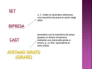 s. f., il fatto di riprendere attraverso
una macchina da presa le azioni degli
attori
riprendere con la macchina da presa
(questa un tempo funzionava
mediante una manovella girata a
mano); g. un film, riprenderne le
varie scene
 