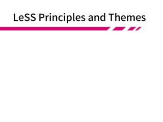 Background
「大規模」とは、いま書いている時点の最大でLeSS
Hugeを適用しているプロダクトグループは2500名、
10開発サイト、数千万ステップのC++コード、カスタム
ハードウェアを擁する。
業界で真ん中くらいのLeSSプロダクトグループサイ
ズは、1～2箇所のサイトに3～5チームがいるというも
のだ。
経験をもとにこれまで2冊本を出しており、本書は3冊
目に当たる。プリクエルであり、入門書でもある。なの
でLeSSの詳細については前の2冊を読んでね。
 