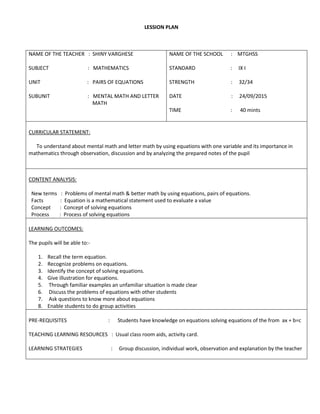 Subunit Math LESSION PLAN | PDF