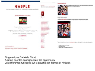 Blog créé par Gabrielle Chort
A la fois pour les enseignants et les apprenants
Les différentes rubriques sur la gauche par thèmes et niveaux
 