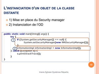 L'INSTANCIATION D'UN OBJET DE LA CLASSE
DISTANTE
 1) Mise en place du Security manager
 2) Instanciation de l’OD
43
Imene Sghaier-Systèmes Répartis
1
2
 