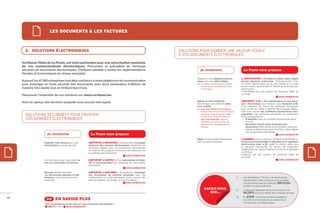 LES DOCUMENTS & LES FACTURES



       2. SOLUTIONS ÉLECTRONIQUES                                                                                    SOLUTIONS POUR DONNER UNE VALEUR LÉGALE
                                                                                                                     À VOS DOCUMENTS ÉLECTRONIQUES

     Certipost, ﬁliale de La Poste, est votre partenaire pour une sécurisation maximale
     de vos communications électroniques. Précurseur et spécialiste de l’échange
     sécurisé de documents électroniques, Certipost satisfait à toutes les réglementations                                      Je recherche                                       La Poste vous propose
     ﬁscales et économiques au niveau européen.
                                                                                                                             Disposer d’une signature électro-                   e-CERTIFICATES > Possède la même valeur légale
     Aujourd’hui 47 000 entreprises font déjà conﬁance à notre plateforme de communication                                   nique avec une valeur légale.                       qu’une signature manuscrite. Techniquement, c’est
     pour échanger en toute sécurité des documents avec leurs partenaires d’affaires de                                      ex. soumettre mes déclarations fiscales             un fichier électronique qui lie une identité à un code
                                                                                                                                 ou de TVA aux administrations sous              secret unique, garantissant la fiabilité de la transaction
     manière très rapide tout en limitant leurs frais.                                                                           format digital                                  électronique.
                                                                                                                                                                                 e-Certiﬁcates est une solution de Certipost, ﬁliale de
                                                                                                                                                                                 La Poste.
     Découvrez l’ensemble de nos solutions sur www.certipost.be.                                                                                                                                                        www.certipost.be
                                                                                                                             Utiliser la carte d’identité                        CERTIPOST e-ID > Une identiﬁcation et une signa-
     Voici un aperçu des services auxquels vous pouvez faire appel.                                                          électronique concrètement dans                      ture électronique pour chacun, avec Certipost e-ID.
                                                                                                                             mon activité.                                       C’est Certipost qui fournit les certificats numériques
                                                                                                                             ex. pour mes clients et fournisseurs :              pour toutes les cartes d’identité électroniques belges.
                                                                                                                                 sites portails, sites Internet d’échange        Cela vous donne une multitude d’applications envi-
       SOLUTIONS SÉCURISÉES POUR ENVOYER                                                                                         de fichiers, programmes de fidélité,
                                                                                                                                 e-commerce, vente de tickets, etc.
                                                                                                                                                                                 sageables. Ces certificats permettent aux particuliers
                                                                                                                                                                                 et aux entreprises de :
       VOS DONNÉES ÉLECTRONIQUES                                                                                                 pour mes employés : webmail,                      • S’identiﬁer avec un contrôle d’authenticité grâce
                                                                                                                                 applications en milieu fermé, télé-                 à l’e-ID.
                                                                                                                                 travail, accès à des applications à               • Sécuriser l’accès et les échanges des
                                                                                                                                 distance.                                           documents entre clients et fournisseurs avec une
                                                                                                                                                                                     signature électronique ayant la même valeur légale
                                                                                                                                                                                     qu’une signature manuscrite.
                      Je recherche                          La Poste vous propose                                                                                                                                     www.certipost.be
                                                                                                                             Signer un document électronique-                    e-SIGNING > Avec e-Signing, Certipost a développé un
                    Expédier mes factures par voie        CERTIPOST e-INVOICING > Vous permet d’échanger                     ment en toute simplicité.                           service convivial facilitant l’utilisation de la signature
                    électronique en toute sécurité.       aisément des factures électroniques respectant les                                                                     électronique pour e-ID, ayant la même valeur que
                                                          conditions légales avec vos partenaires commerciaux                                                                    la signature manuscrite. Ce service est totalement
                                                          via Internet. Vous gagnez en temps et en efficacité tout                                                               indépendant du support destiné à recevoir la signature
                                                          en réalisant des économies.                                                                                            numérique.
                                                                                             www.certipost.be                                                                    e-Signing est une solution de Certipost, ﬁliale de
                                                                                                                                                                                 La Poste.
                    Communiquer avec mes clients du       CERTIPOST e-SUPPLY > Pour automatiser et ﬂuidi-                                                                                                                www.certipost.be
                    bon de commande à la facture.         ﬁer la communication de l’ensemble de votre chaîne
                                                          de livraison.
                                                                                          www.certipost.be
                    Envoyer électroniquement              CERTIPOST e-DELIVERY > Vous permet d’échanger
                    des documents salariaux et des        des documents de manière sécurisée avec vos
                    factures à mes clients et à mes       collaborateurs ou votre secrétariat social, comme des                                                             1.     Les déclarations TVA par voie électronique
                    employés.                             états de salaires, de congés, la fiche de salaire, …                                                                     représentent à elles seules pour les sociétés
                                                                                                www.certipost.be                                                                   une économie pouvant atteindre 384 €/an
                                                                                                                                                                                   (chiffres du gouvernement).
                                                                                                                                     SAVIEZ-VOUS                            2.     La Banque Nationale alloue une réduction de
                                                                                                                                        QUE…                                       60,50 € pour tout dépôt des comptes annuels.
48                                                                                                                                                                          3.     En 2009, toutes les sociétés assujetties
                      >> EN SAVOIR PLUS                                                                                                                                            à la TVA devront rentrer leurs déclarations
                                                                                                                                                                                   d’impôts par voie électronique.
                    Vous souhaitez en savoir plus ou nous contacter directement ?
                      022 011 111 -    www.certipost.be
 