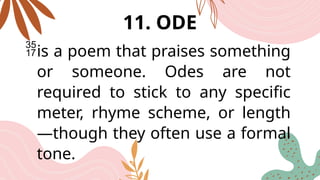 TYPES & STRUCTURAL ELEMENTS OF POETRY, AND NOUN PHRASES | PPTX