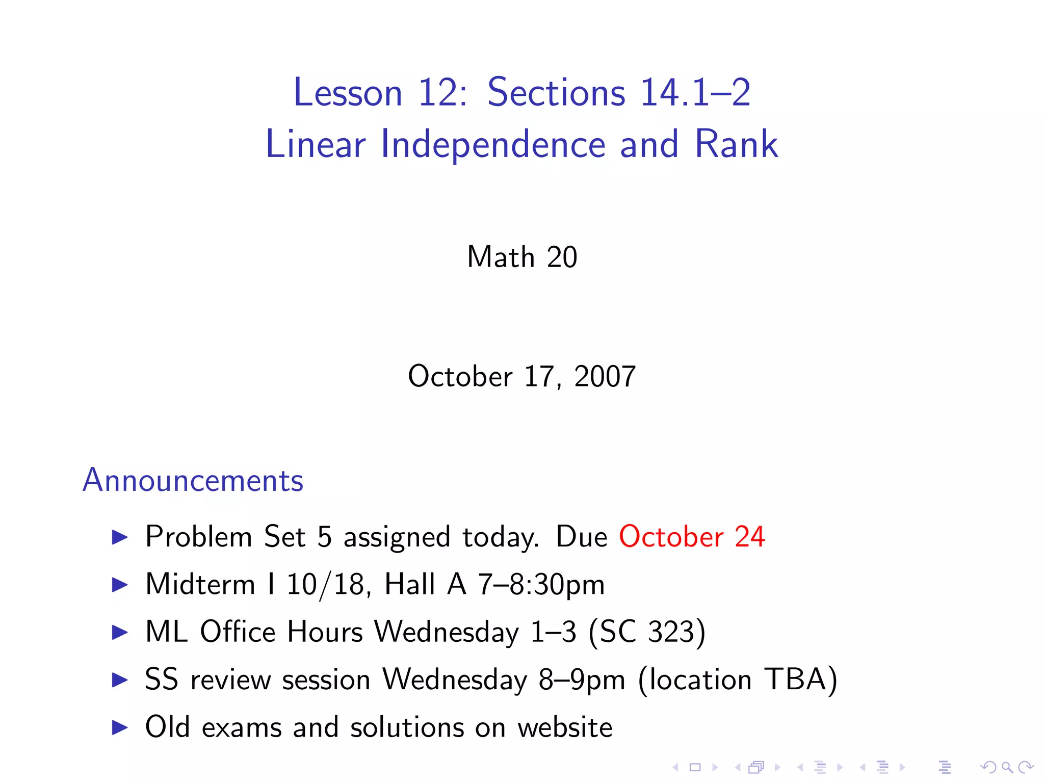 Lesson 12: Linear Independence