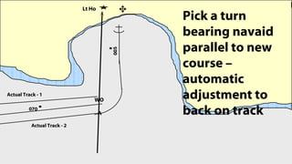 WO A 070  005  Actual Track - 1 Actual Track - 2 Pick a turn bearing navaid parallel to new course – automatic adjustment to back on track Lt Ho 