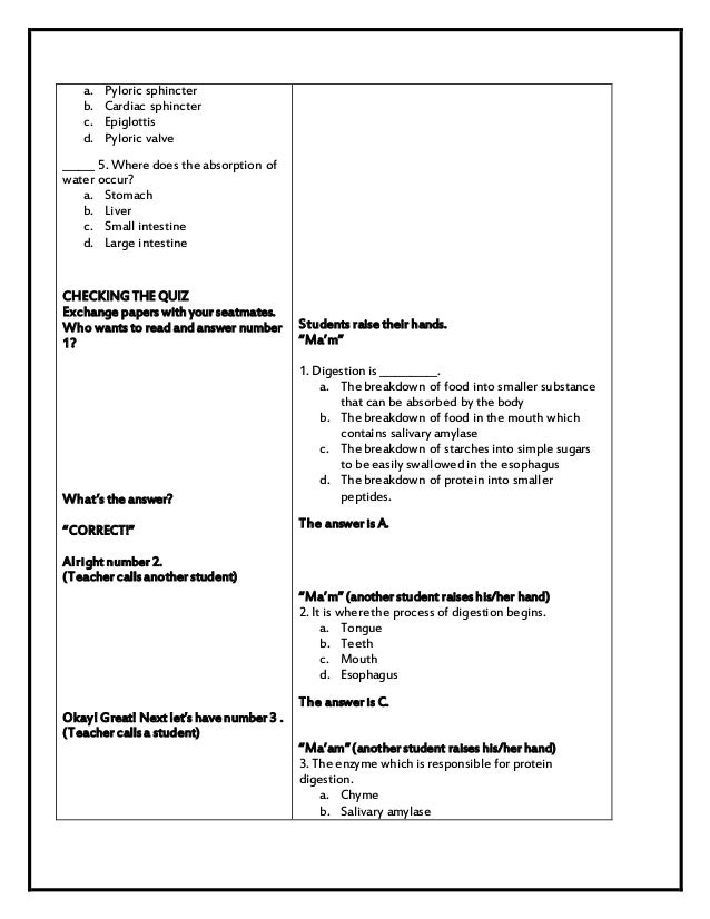 Detailed Lesson Plan Sample Digestive Process