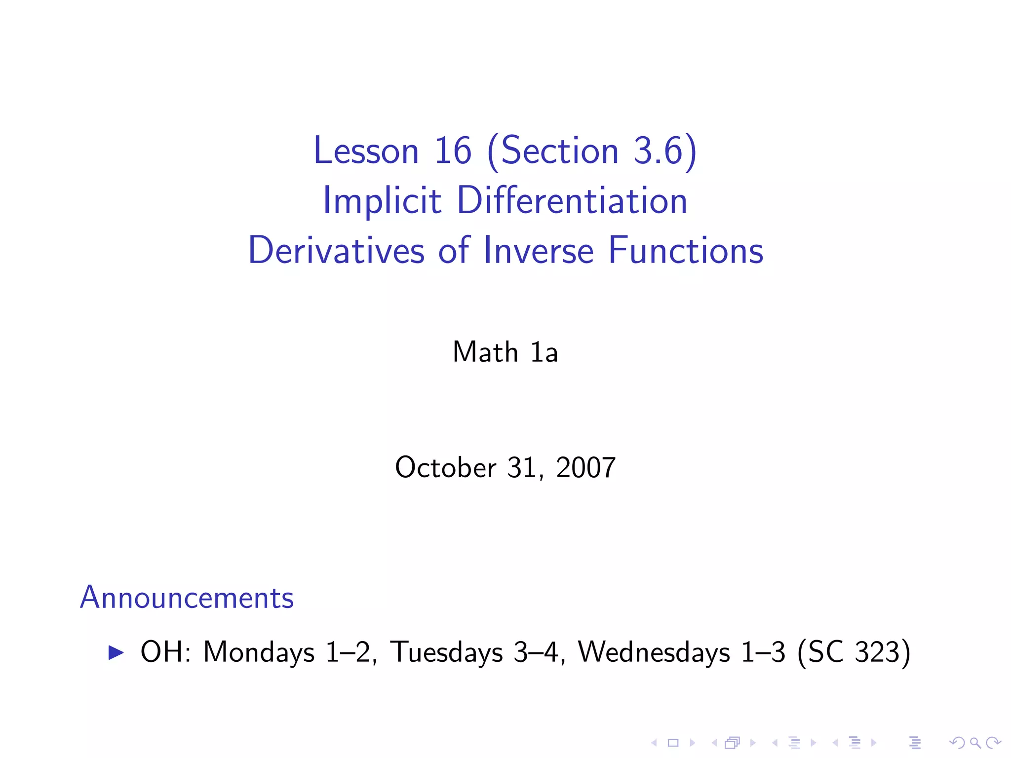 Lesson 16: Implicit Differentiation
