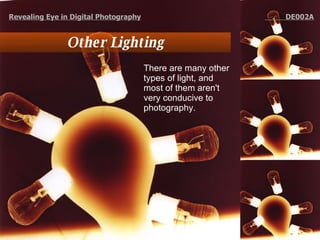 Other Lighting There are many other types of light, and most of them aren't very conducive to photography.  Revealing Eye in Digital Photography   DE002A 