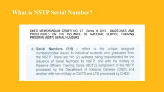 What is NSTP Serial Number?
 