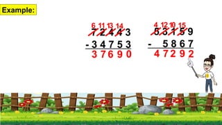 Example:
7 2 4 4 3
- 3 4 7 5 3
0
4
3 1
1 1
1
9
6
7
6
3
5 3 1 5 9
- 5 8 6 7
2
5
0 1
1 1
2
9
2
7
4
4
 