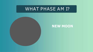 WHAT PHASE AM I?
NEW MOON
 