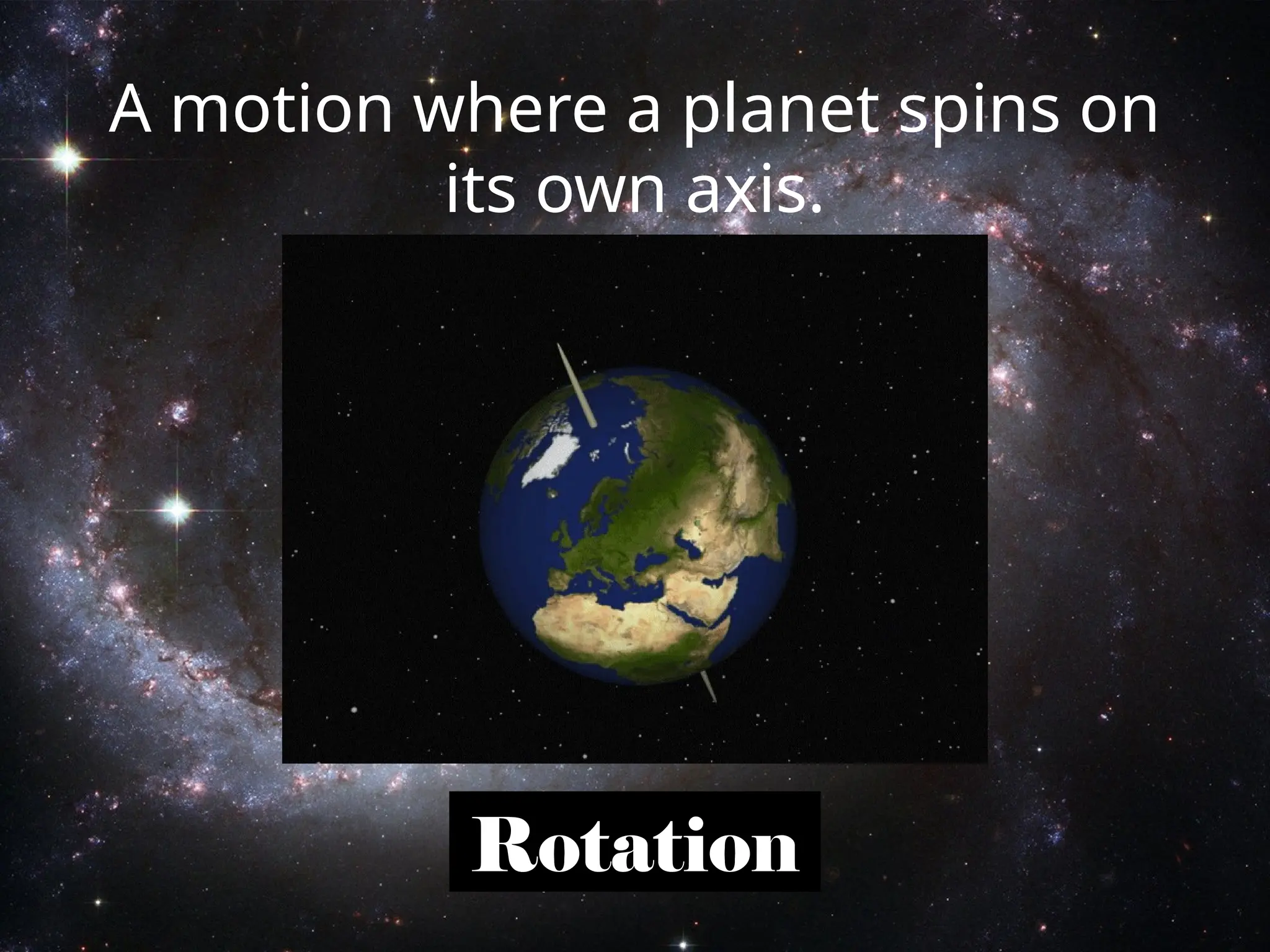 Rotation
A motion where a planet spins on
its own axis.
 