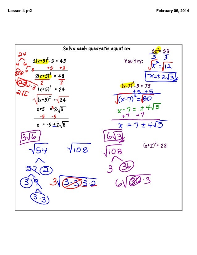 More simplifying radicals & solving quadratic equations