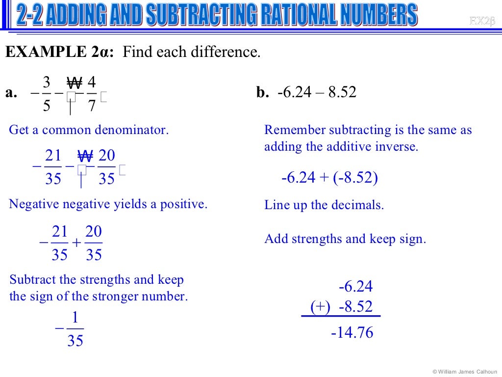Lesson 2 2 Adding And Subtracting Rational Numbers Lesson 2 2 Adding And Subtracting Rational Numbers