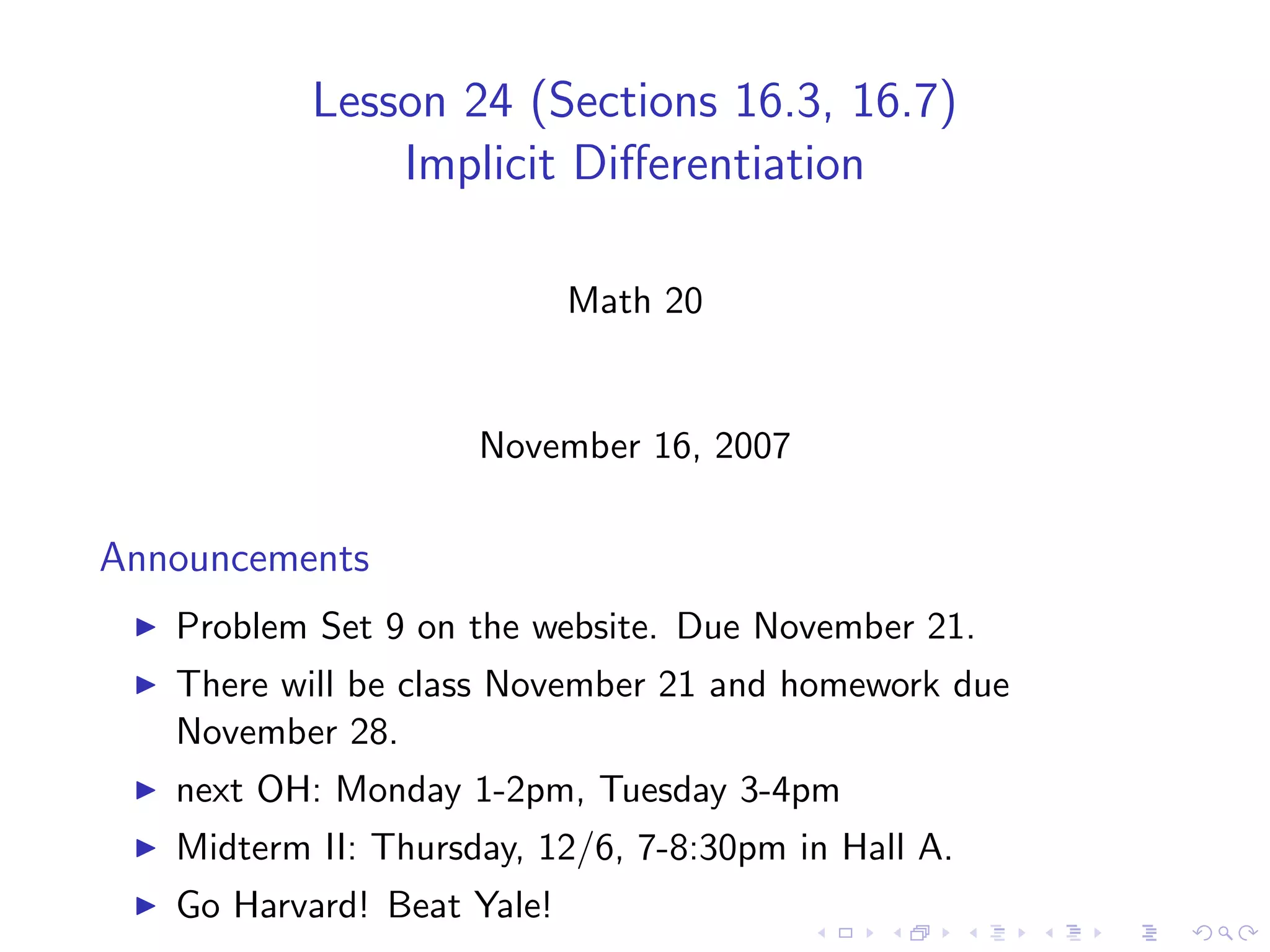 Lesson 24: Implicit Differentiation