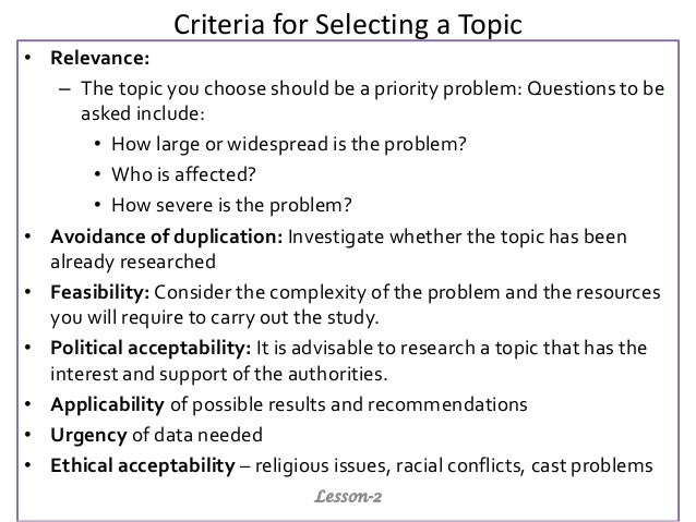 topic selection in research methodology