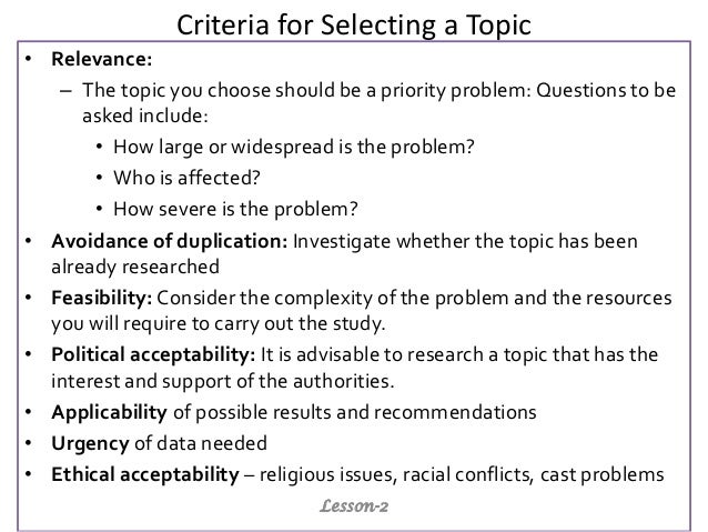 criteria for selecting a research topic pdf