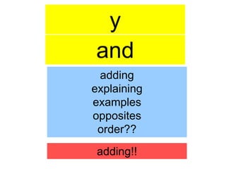 y and adding  explaining examples opposites order?? adding!! 