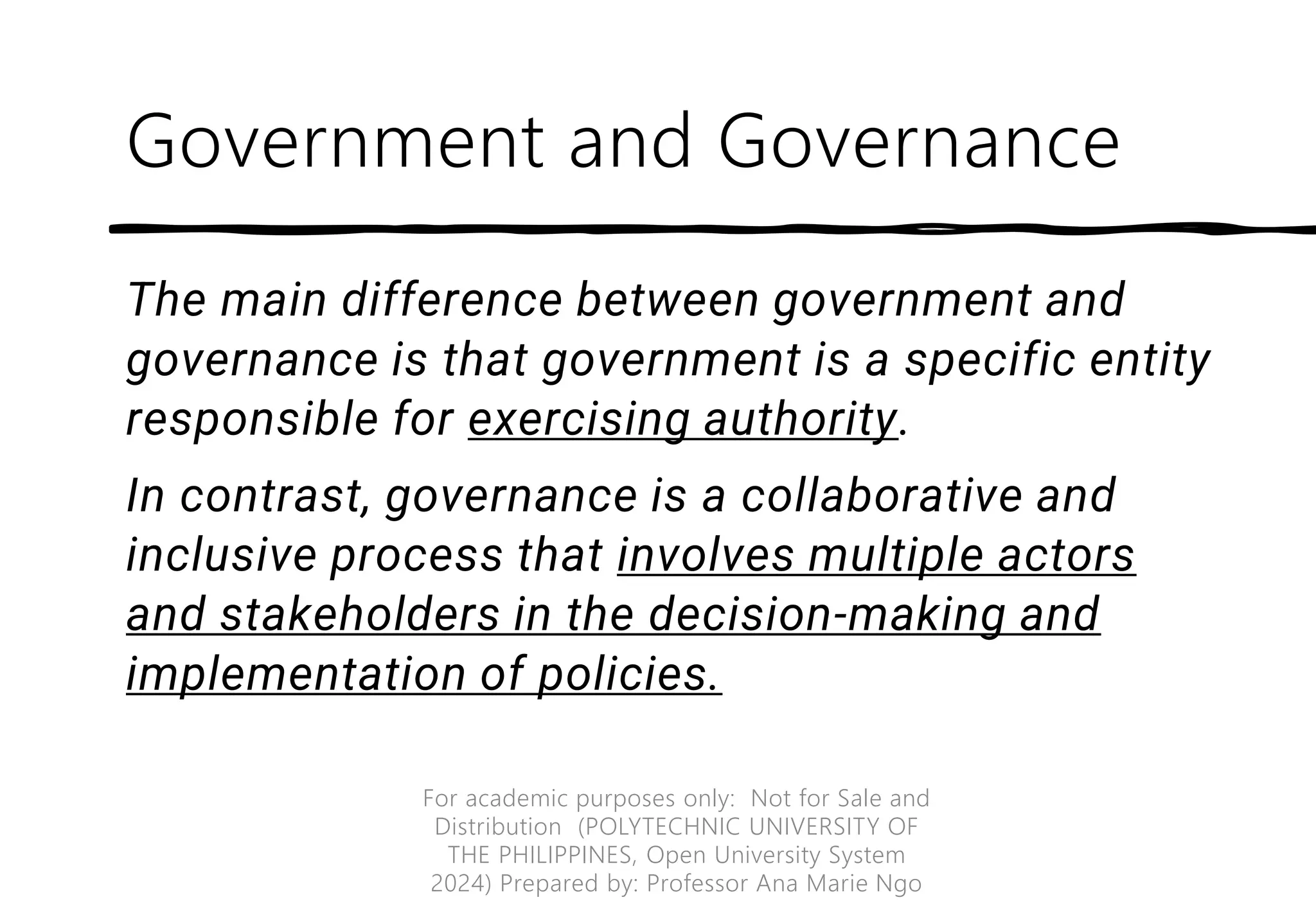Presentation about Government vs Governance | PDF