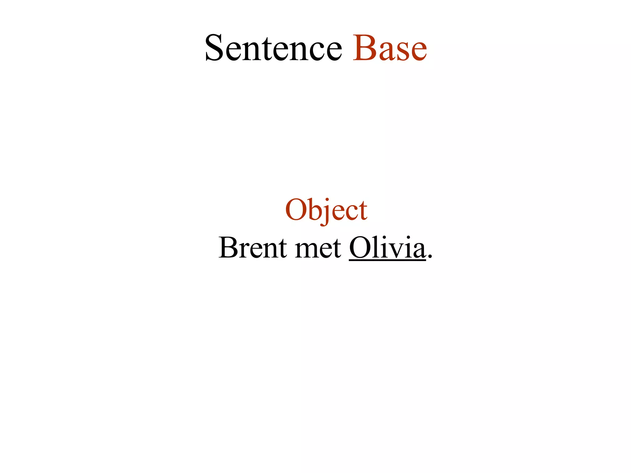 Sentence  Base Object Brent met  Olivia . 