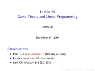 Lesson 35: Game Theory and Linear Programming | PPT image.