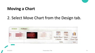 Moving a Chart
2. Select Move Chart from the Design tab.
9/3/20XX Presentation Title 91
 