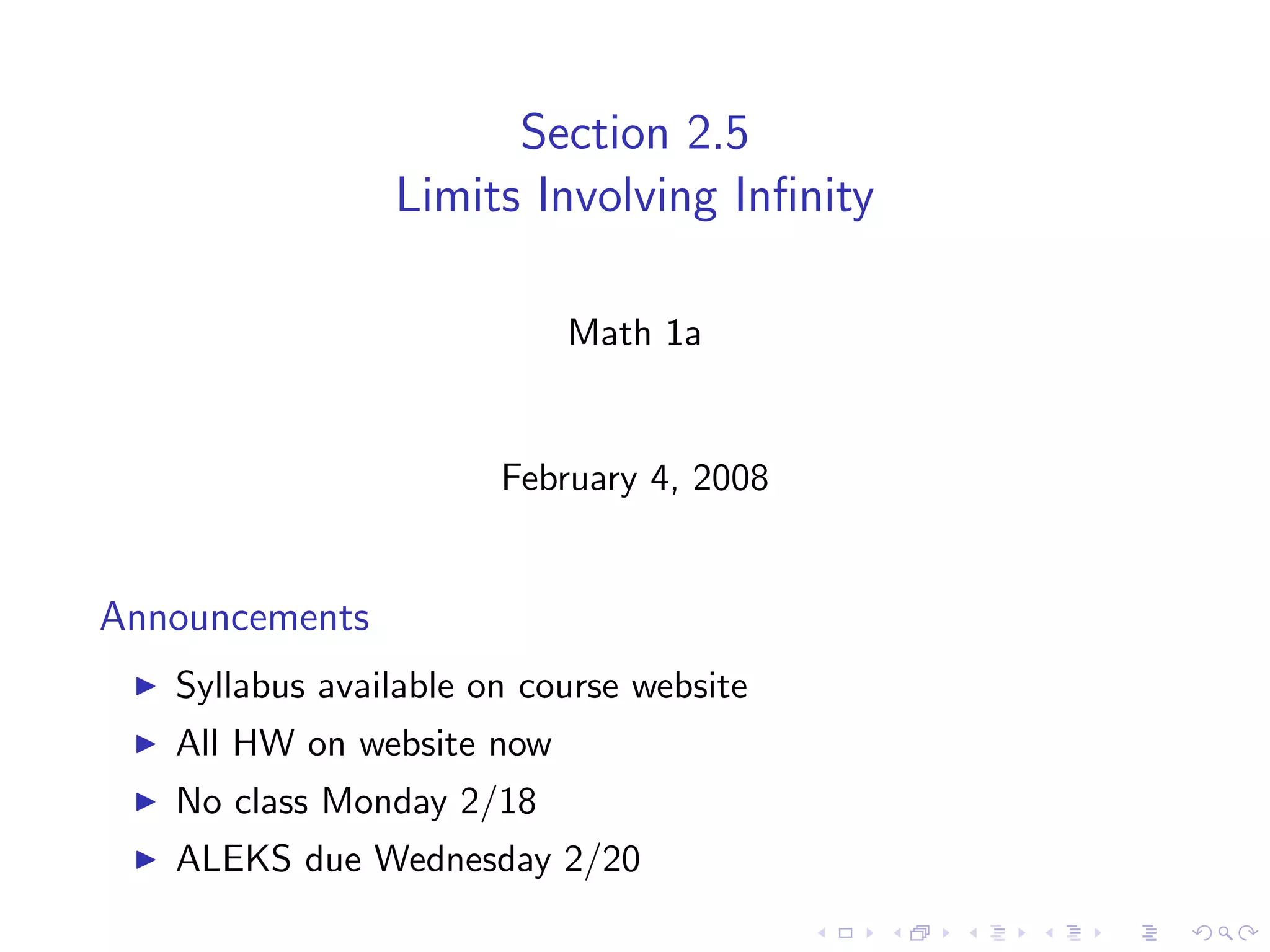 Lesson 4: Limits Involving Infinity