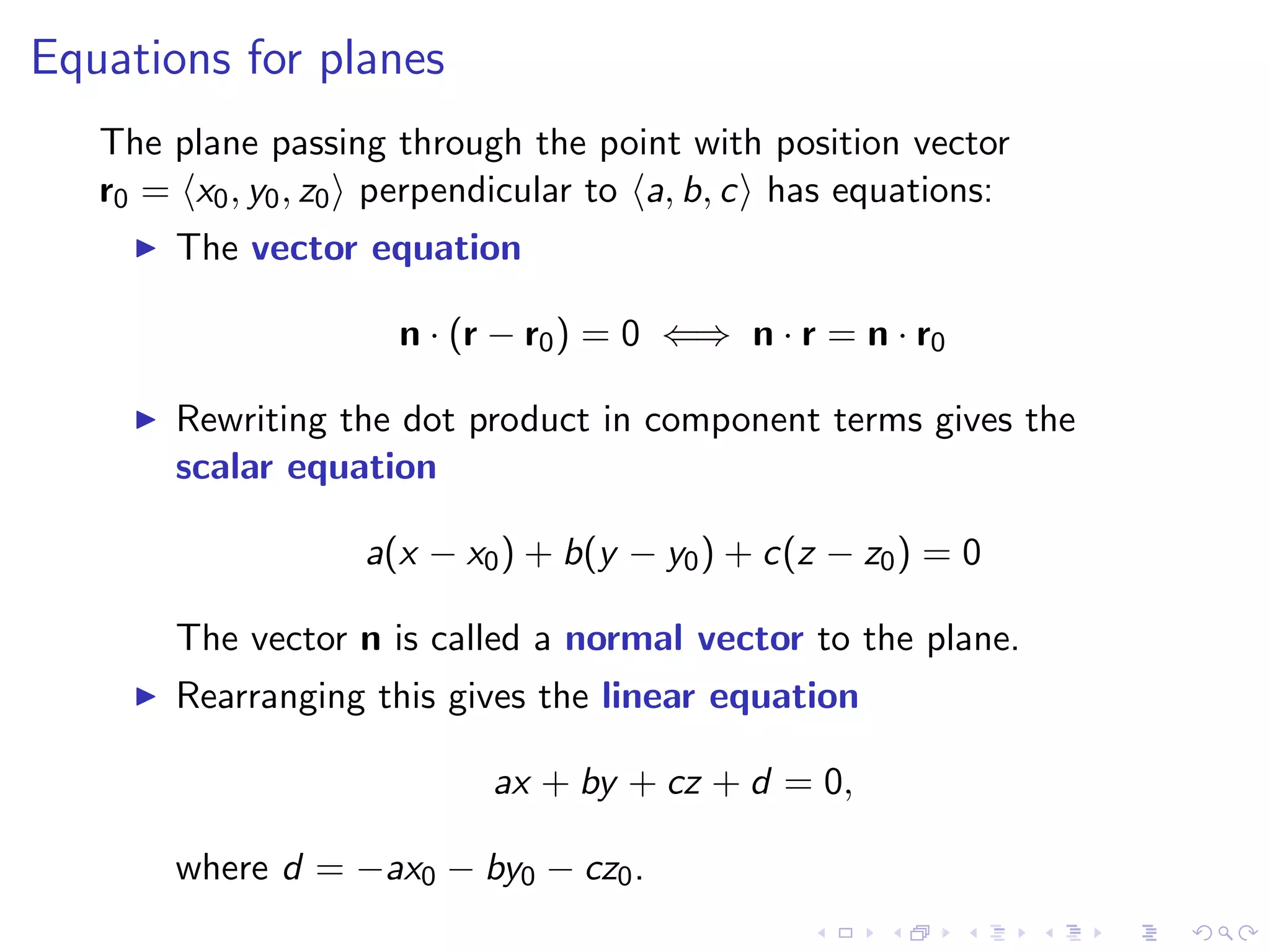 Lesson 4: Lines, Planes, and the Distance Formula