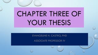 CHAPTER THREE OF
YOUR THESIS
EVANGELINE H. CASTRO, PHD
ASSOCIATE PROFESSOR IV
 