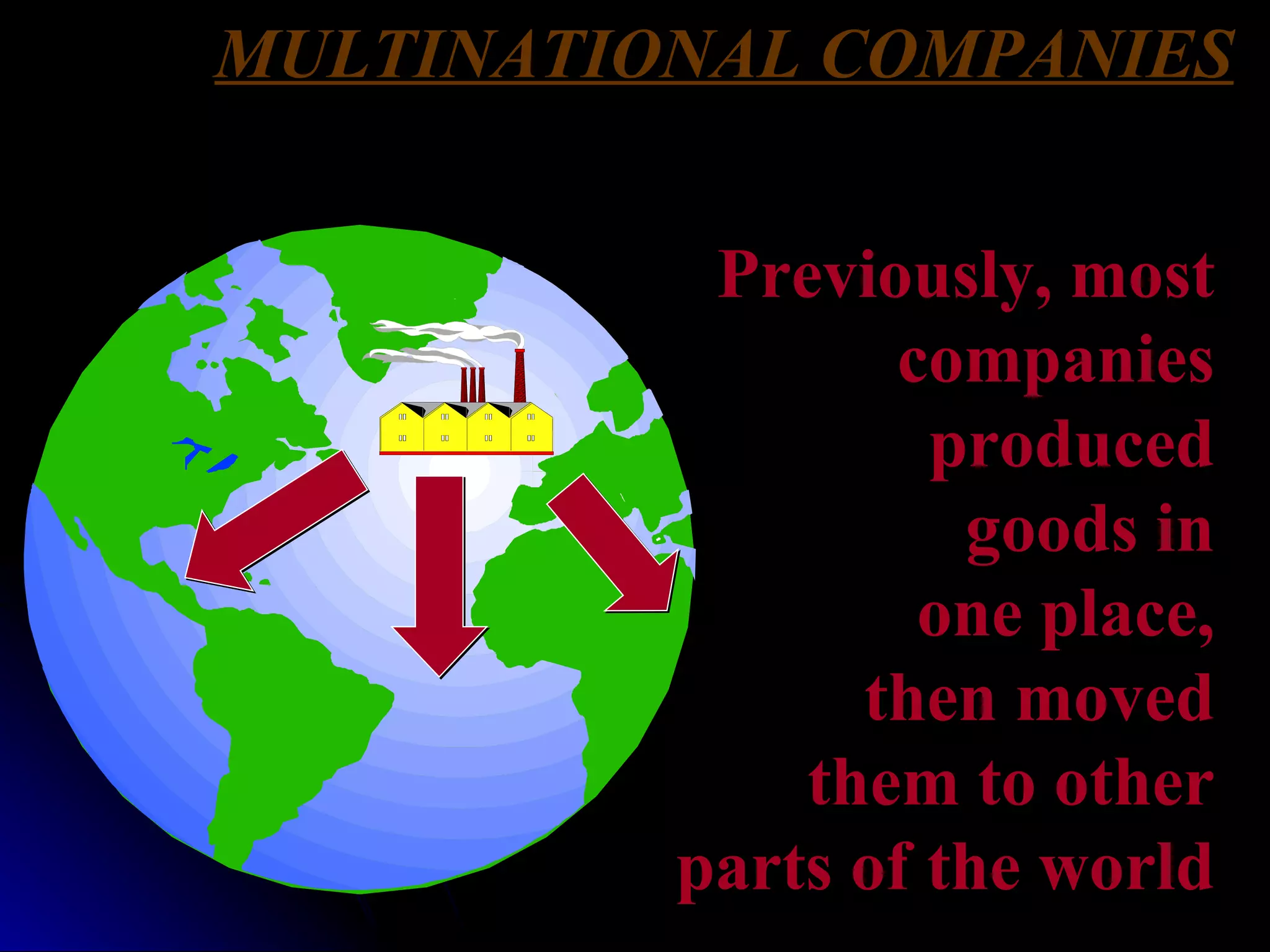 MULTINATIONAL COMPANIES Previously, most companies produced goods in one place, then moved them to other parts of the world 