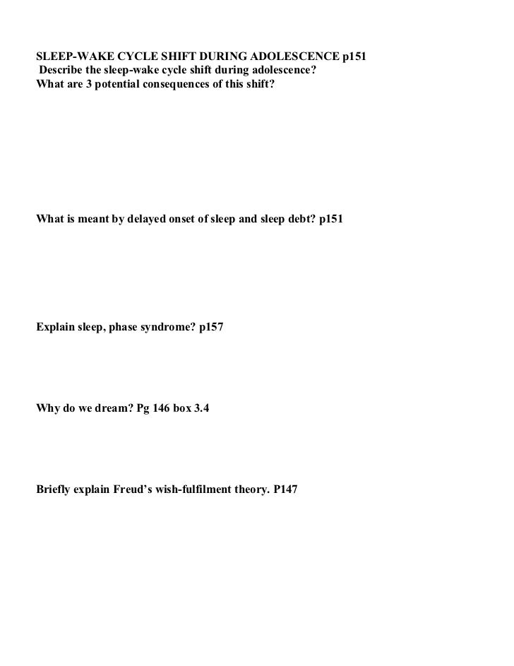 Lesson 6 Sleep Worksheet