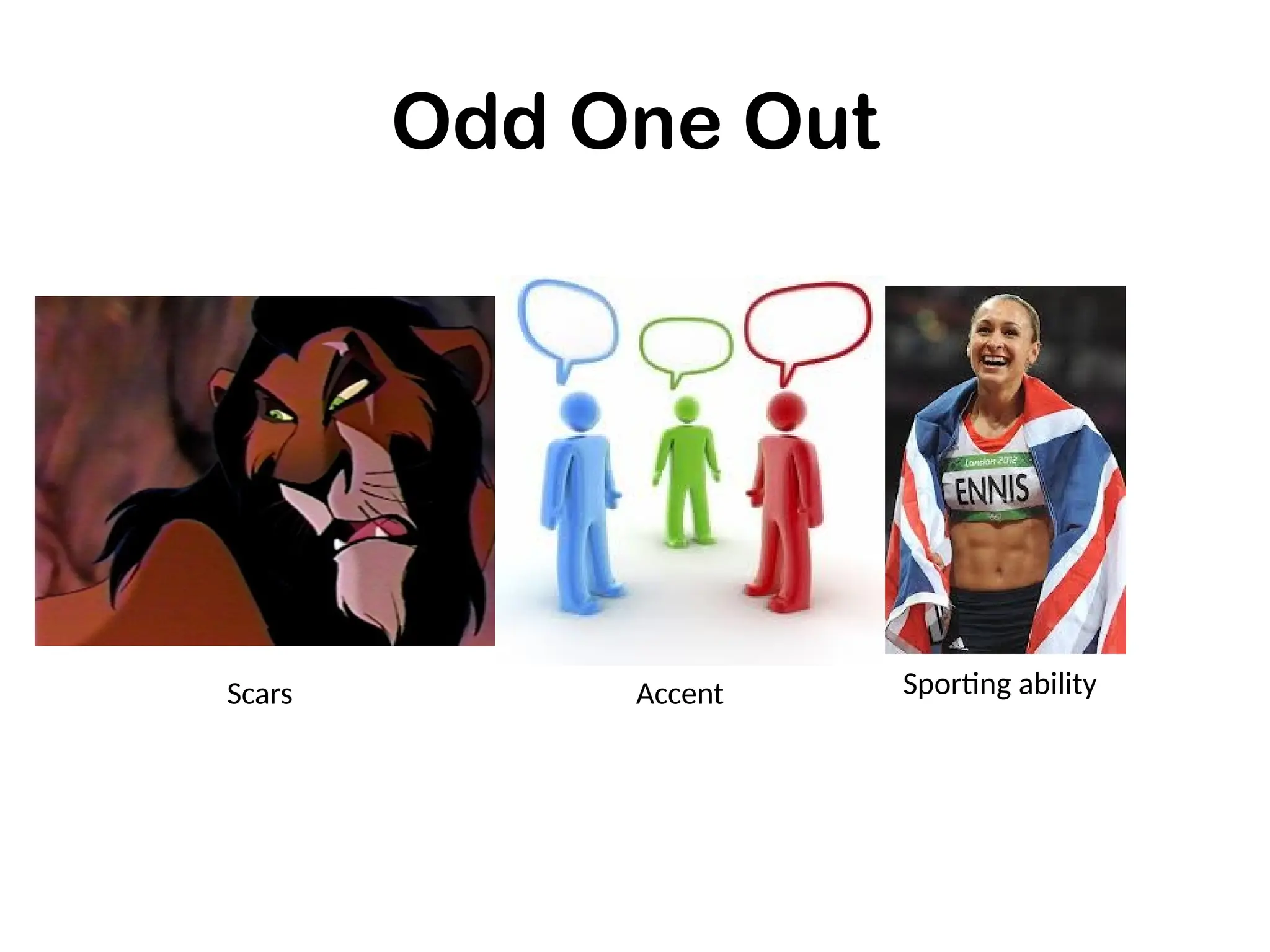 Odd One Out
Scars Accent Sporting ability
 