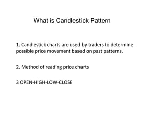 What is Candlestick Pattern
1. Candlestick charts are used by traders to determine
possible price movement based on past p...