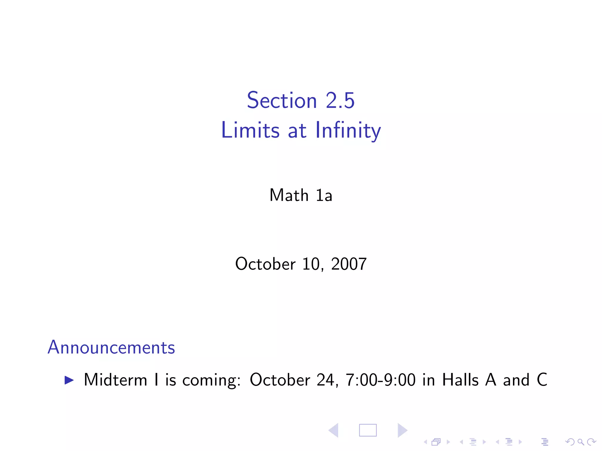 Lesson 7: Limits at Infinity