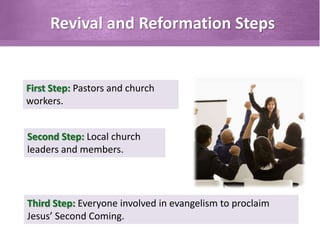 Revival and Reformation Steps
First Step: Pastors and church
workers.
Second Step: Local church
leaders and members.
Third...