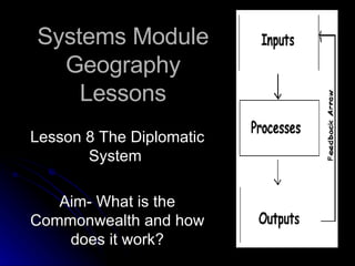 Systems Module Geography Lessons Lesson 8 The Diplomatic System  Aim- What is the Commonwealth and how does it work? 