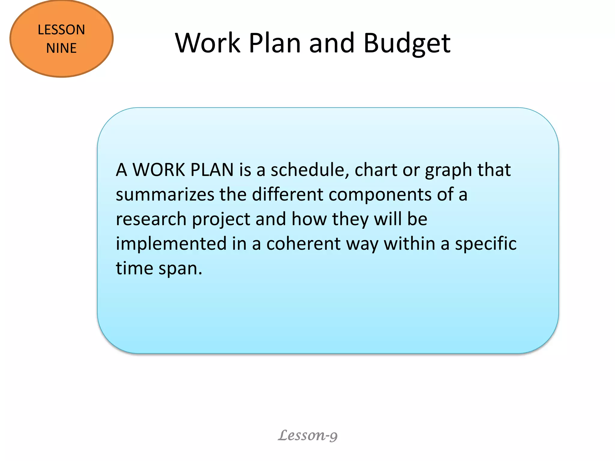Lesson 9 work plan and budget | PDF