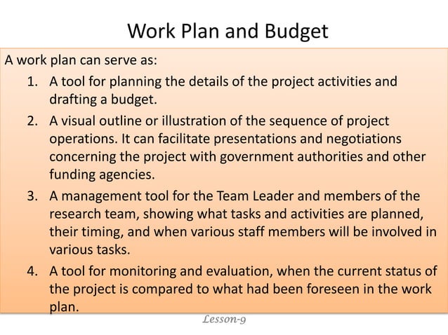 Lesson 9 work plan and budget | PDF