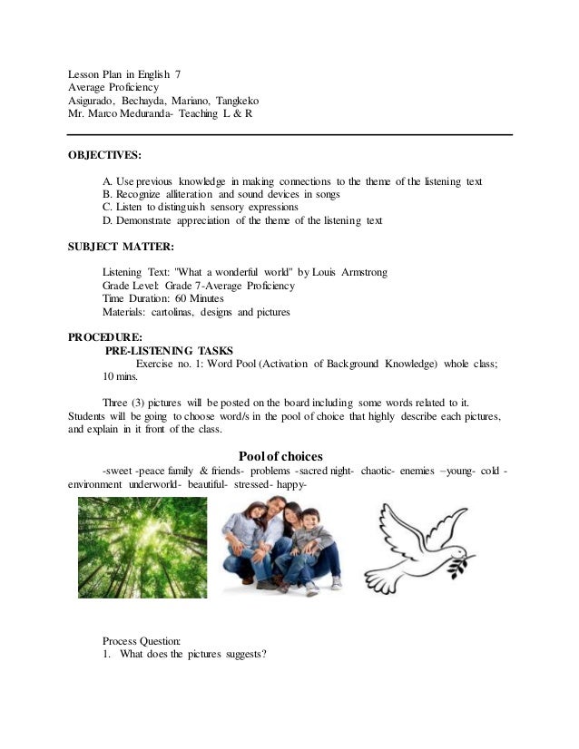 Lesson Plan In English 7