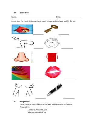 lesson plan in science parts of the body
