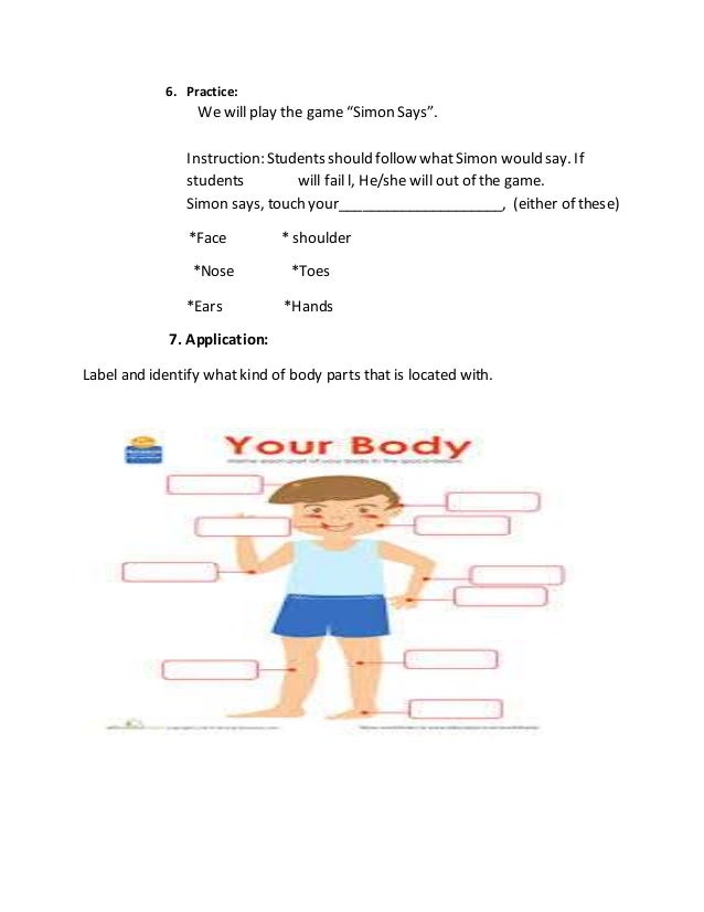 Lesson Plan In Science Parts Of The Body