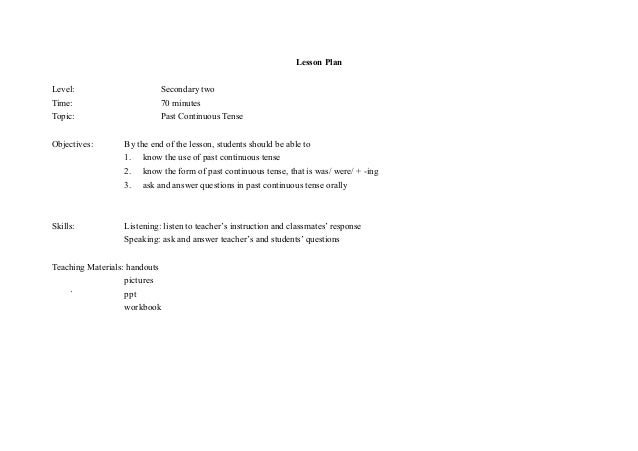 lesson plan of past continuous tense past progressive tense plan