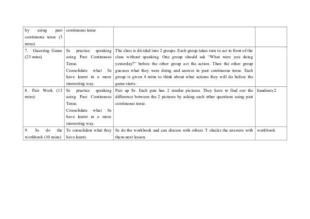 lesson plan of past continuous tense past progressive tense plan